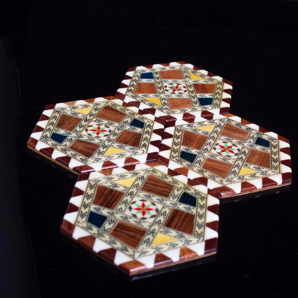 Handcrafted Vintage Molero Style Drink Coasters | 4 Unique Multicolor Coasters - Picture 5 of 9